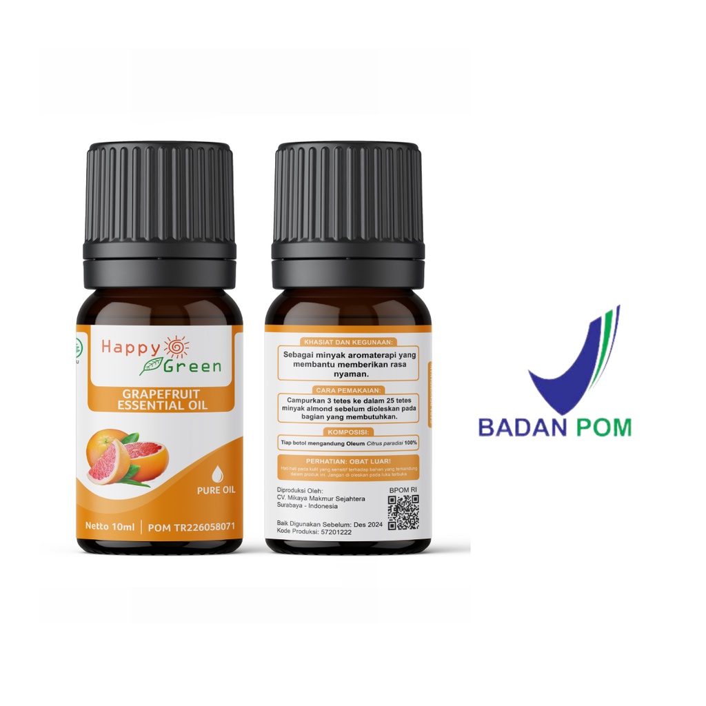 BPOM Approved Happy Green Grapefruit Essential Oil - Minyak Atsiri Jeruk Limau Gedang