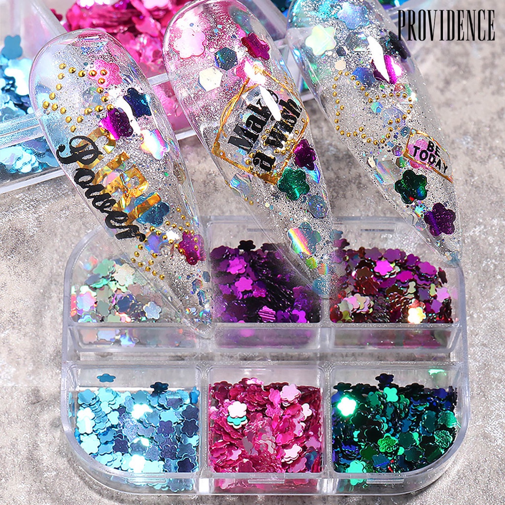 Providence 6Grids/Box Flower Style Nail Flake Reflective Ultra Thin Nail Sequins Summer Glitter Decorations Charms for Manicure