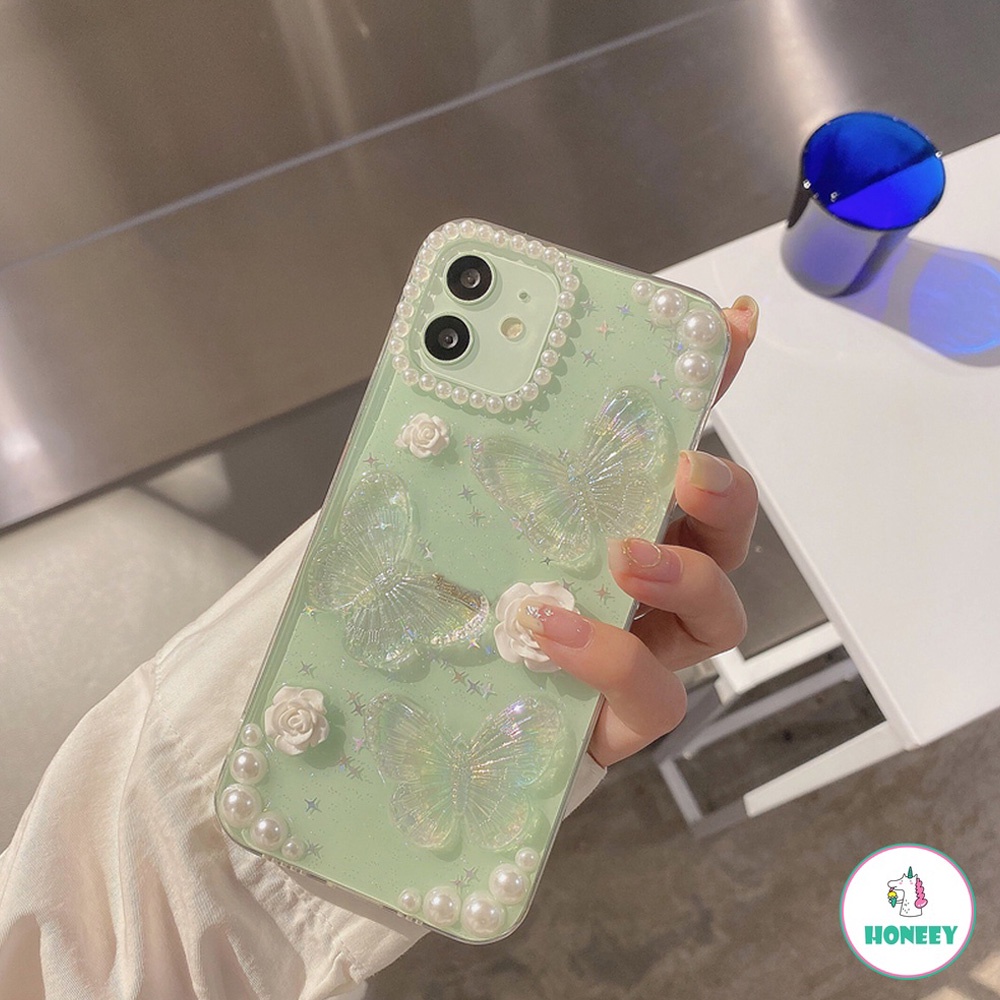 Luxury Glitter Pearl Butterfly Clear Phone Case compatible for Iphone Xr 7Plus 8Plus X XS 14 13 11 12 Pro Max Shock Resistant Soft TPU Back Cover