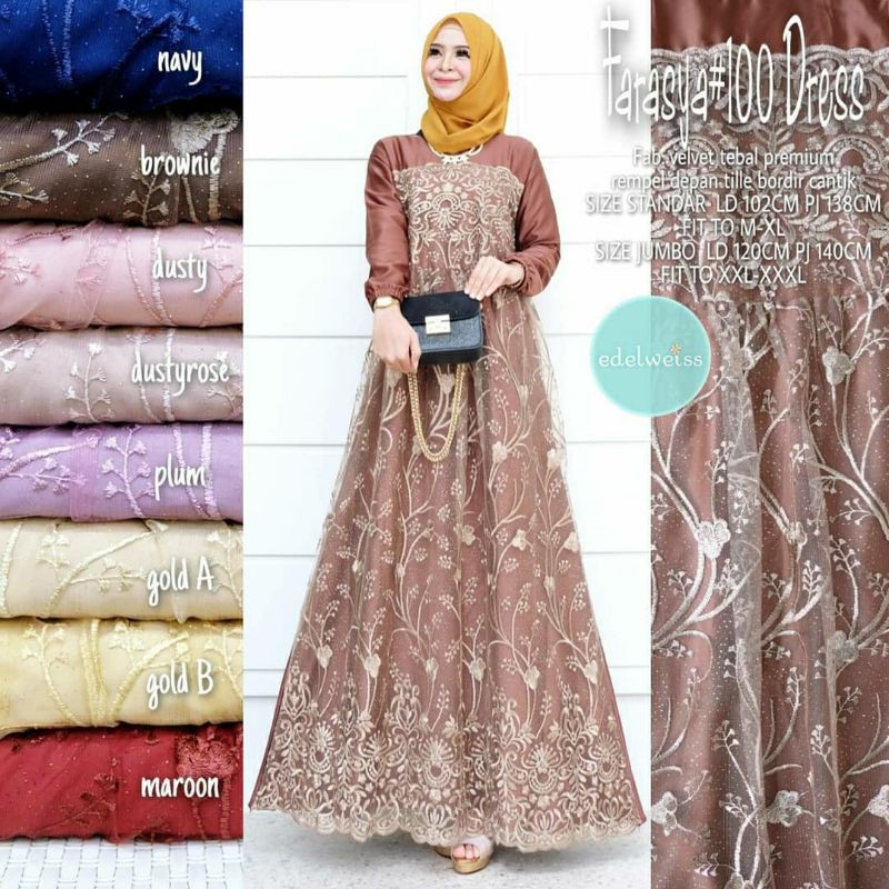 FARASYA DRESS KONDANGAN JUMBO MUSLIM DRESS BRUKAT JUMBO PARTY GAMIS TILE REMAJA GAMIS PESTA JUMBO  G