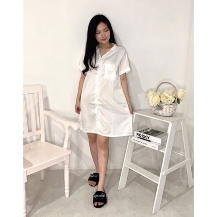 BFP001 Piyama Dress Satin Pajama Korean Simple Bahan Halus Baju Tidur Daster Polos Silk Pajamas JAKARTA