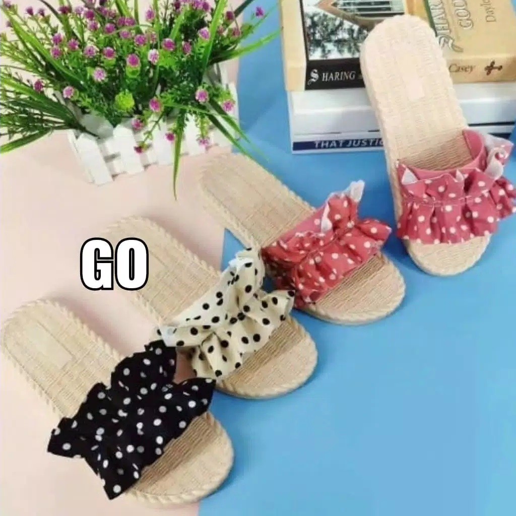 sogo Import REMPEL POLKADOT ROTAN Sandal Wanita Murah Slip Casual Teplek Sendal Cewek Flat