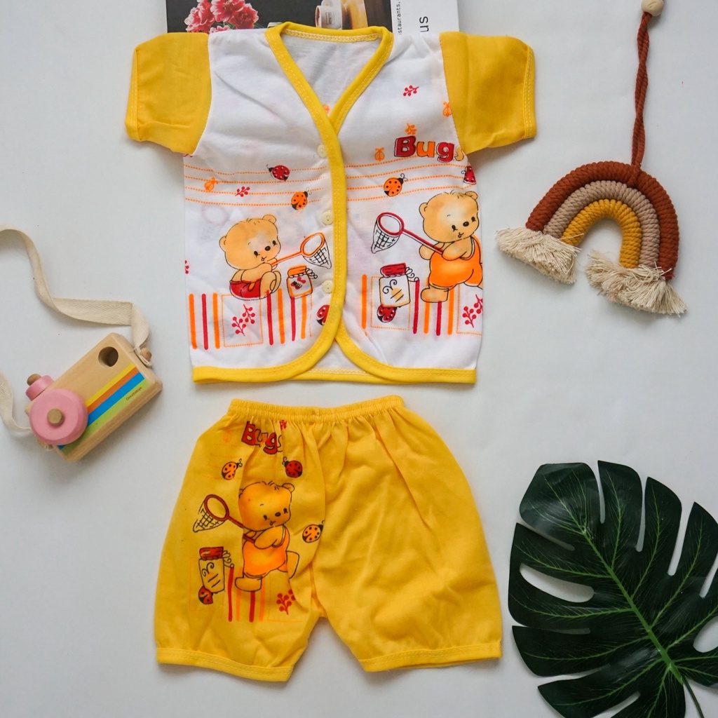 Setelan Baju Lengan Pendek Bayi Baru Lahir Murah Motif Bear Lokal