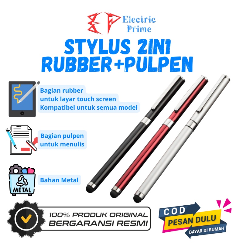 Stylus Pulpen Universal Touchscreen TRIPLEDI 2in1 Tablet iPad Samsung iPhone Ballpoint