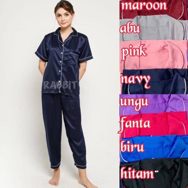 Piyama SATIN exclusive polos bajutidur lengam pemdek celana panjng abg