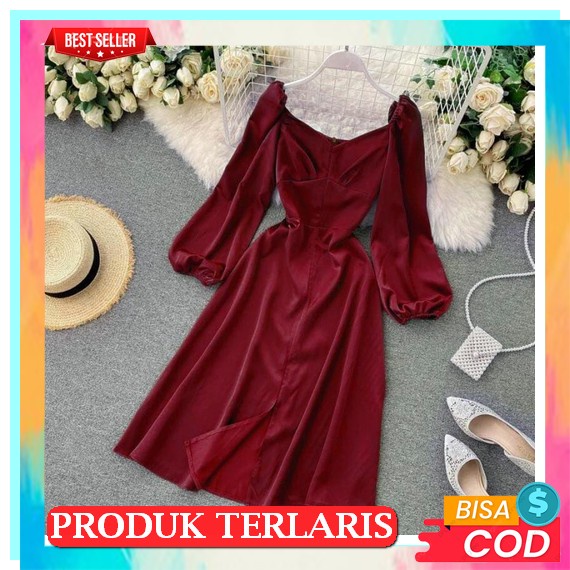 Renata Dress Dres Gaun Korea Wanita Midi Kondangan Baju Lengan Pendek Casual Pesta Katun Wedding Nat