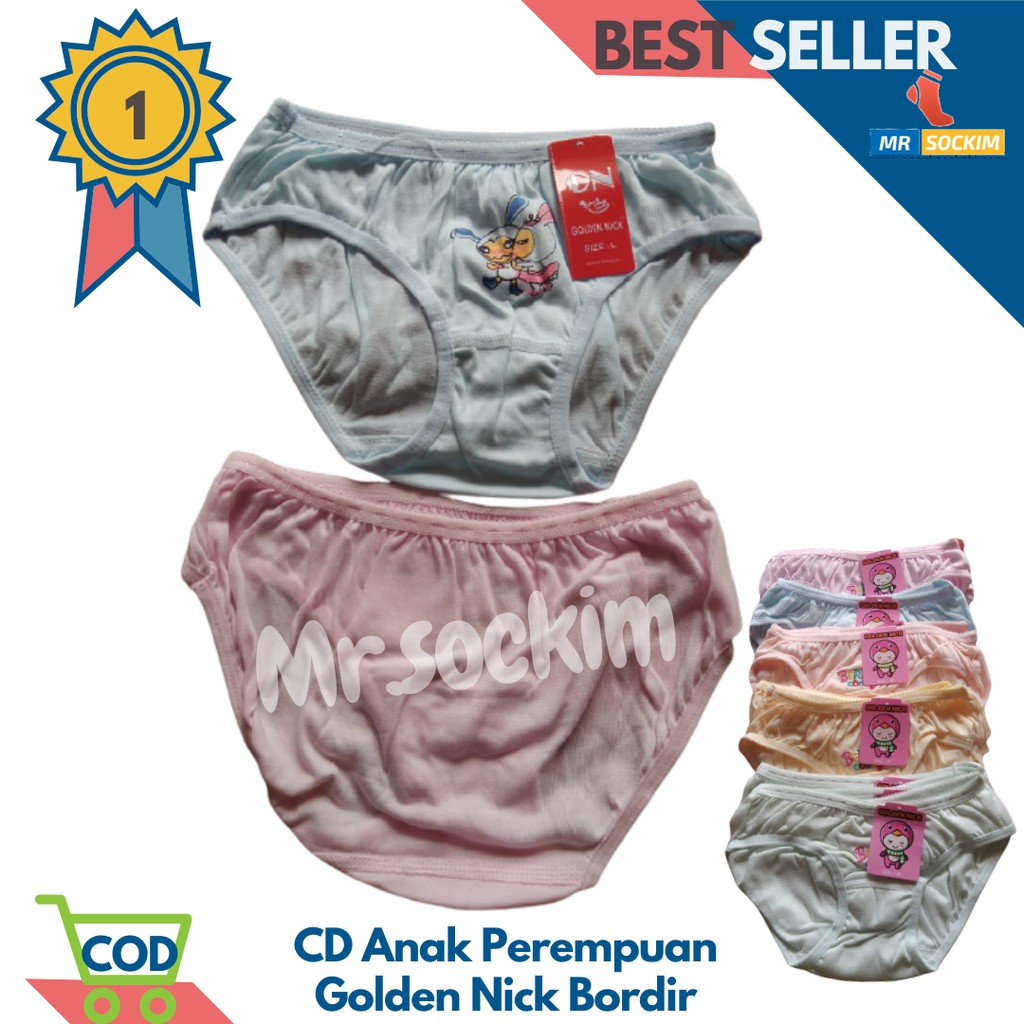 Golden Nick - 5 Pcs Celana dalam anak perempuan katun Polos Bordir | Sablon  multi warna (Usia 3-9 tahun)