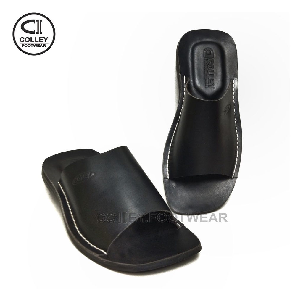 COD - SANDAL HITAM FULL KULIT ASLI 100% / SANDAL KASUAL PRIA COLLEY / HITAM CLY-SB1-038