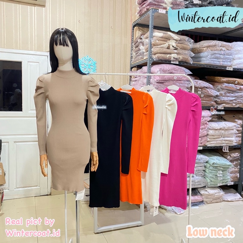 Sweater wanita import korean style Fanny high neck lowneck turtleneck bodycon dress rajut