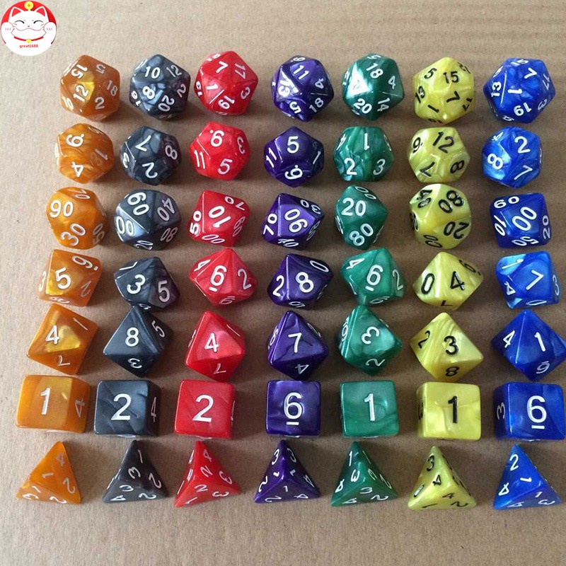 7 Pcs / Set Dadu Polihedral Warna-Warni Dengan Angka Untuk Bermain Peran