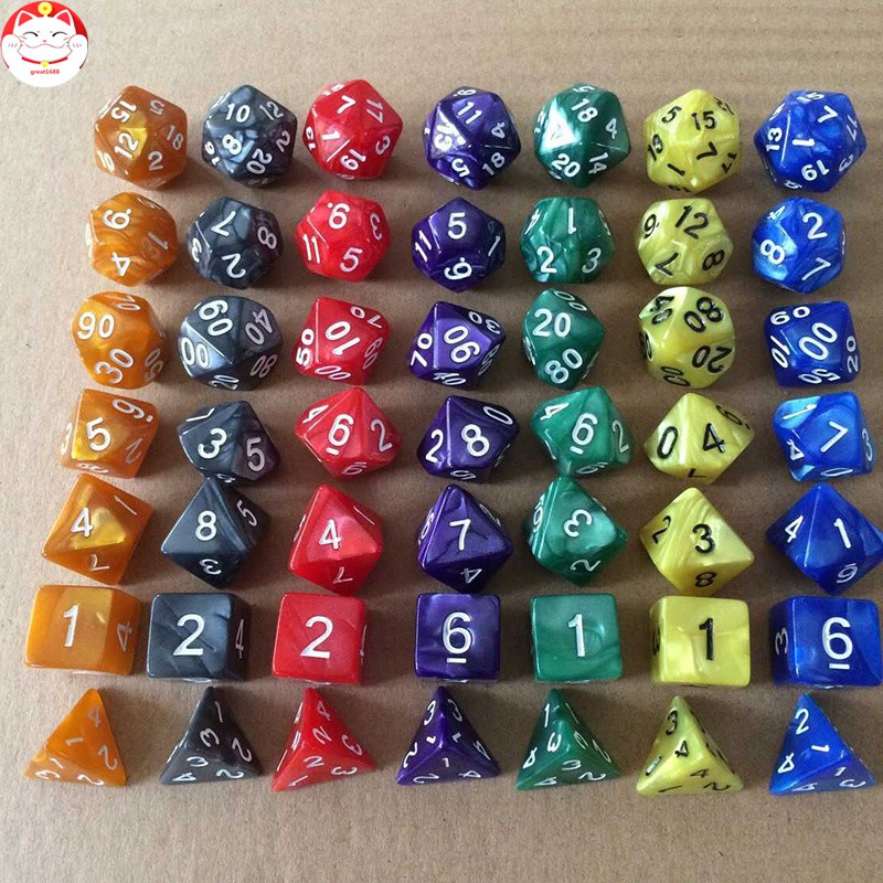 7 Pcs / Set Dadu Polihedral Warna-Warni Dengan Angka Untuk Bermain Peran