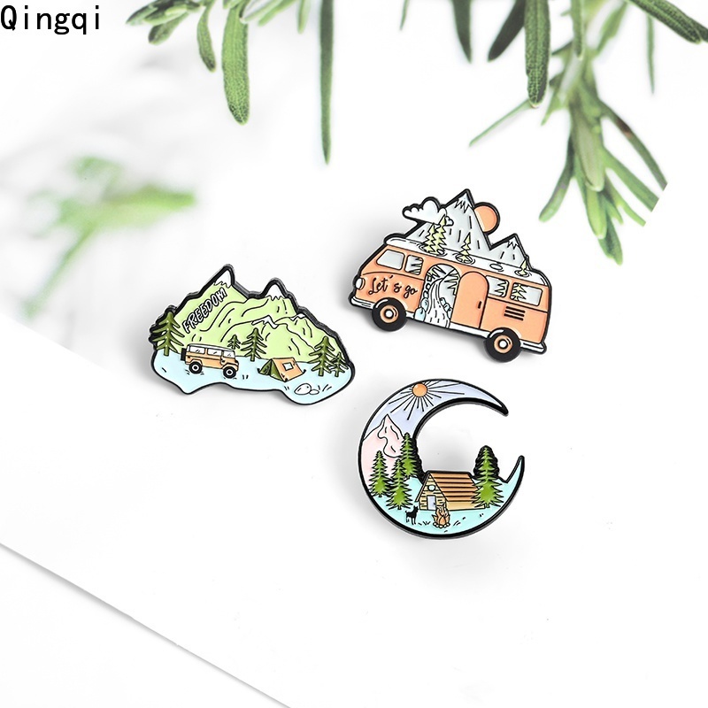 Bros Pin Enamel Bentuk Gunung Bulan Tenda Untuk Hadiah