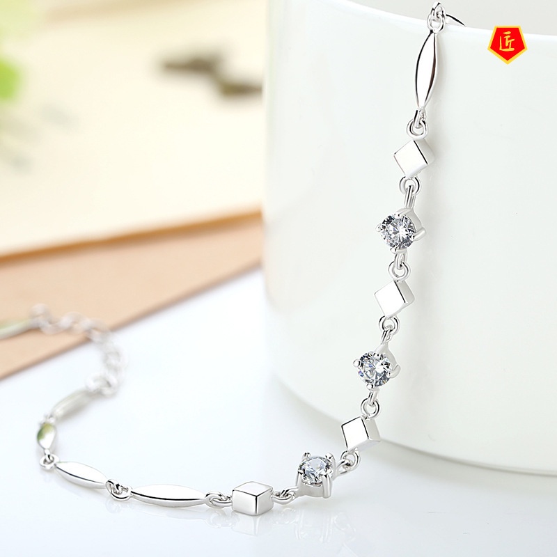 [Ready Stock]Elegant Women's 925 Silver Square Bracelet