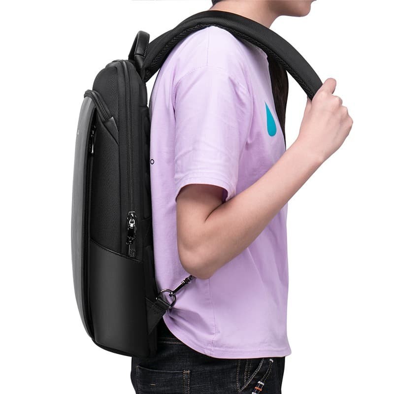 Maxveen Tas Ransel Tertipis ultraslim tas punggung laptop usb backpack