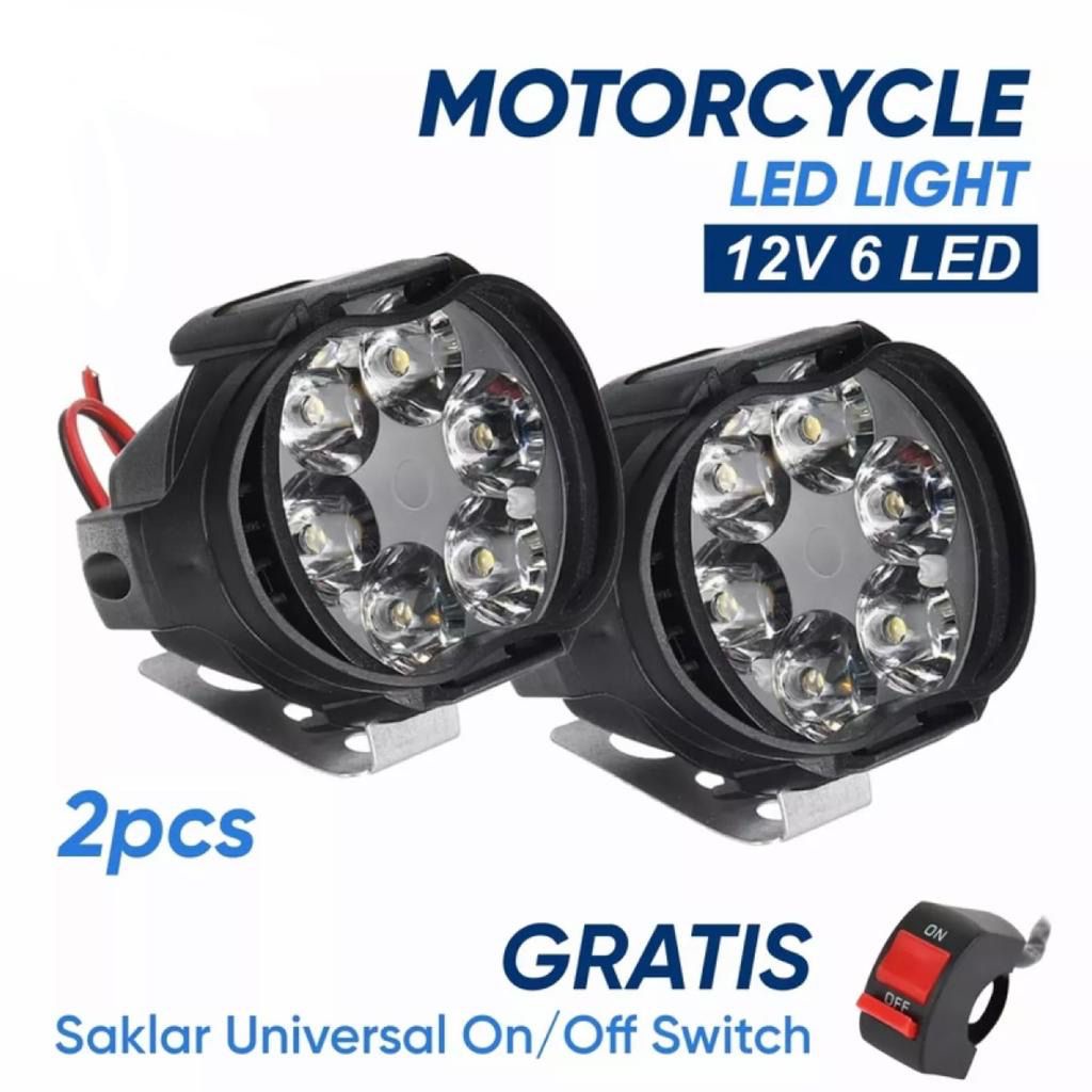 SEPASANG LAMPU TEMBAK WATERPROOF SOROT 6 MATA LED SPION MOTOR 10 WATT 12 VOLT PLUS 1 PCS SAKLAR ON OFF BIASA