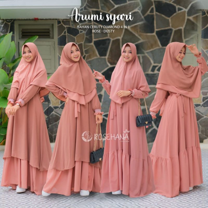 GHUI ~ ARUMI (4in1) SYARI FREE CADAR [1 BAJU BISA 4 GAYA] SETELAN GAMIS SET JILBAB (ORI ROSEHANA)