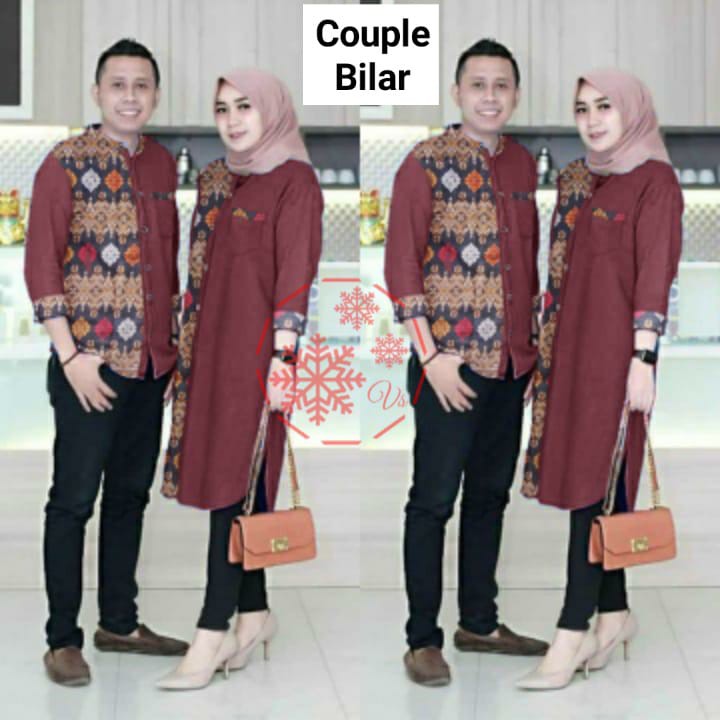 COUPLE BILLAR / CP TUNIK KOMBINASI BATIK / PAKAIAN PRIA WANITA SEPASANG / PESTA