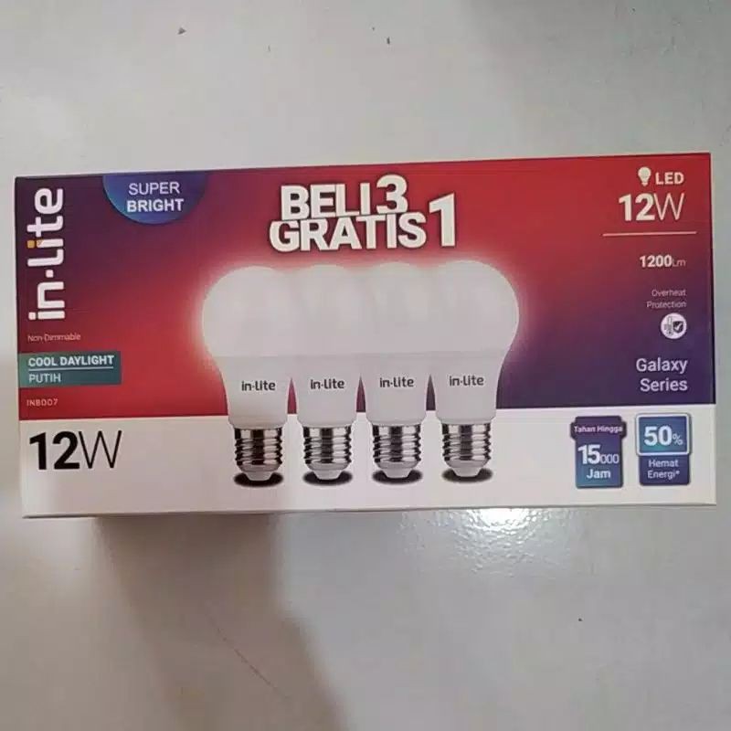 LAMPU LED INLITE  3 GRATIS 1 / BOHLAM INLITE  LED 3 FREE 1 / IN LITE PAKET BELI 3 + 1/ 5WATT / 7WATT / 9WATT / 12WATT / 15WATT &amp; 18WATT / Lampu Paket Hemat / Lampu LED Paket / Lampu Led paket / Lampu Inlite 3 free 1 / Lampu Led / Bohlam LED
