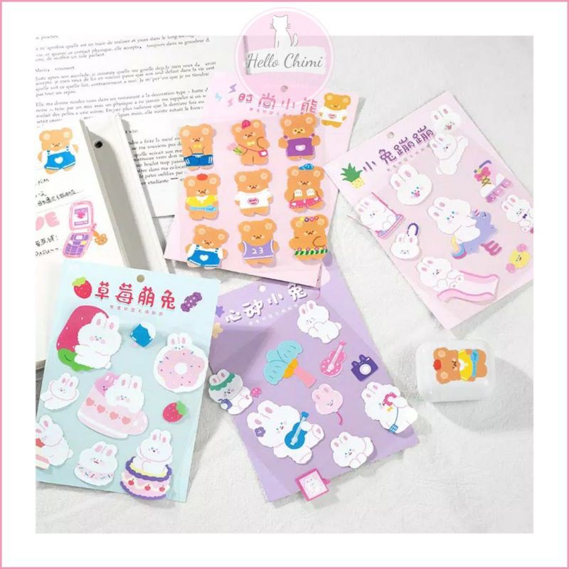 

STICKER RABBIT N BEAR | STIKER JURNAL BUJO KOREA DEKORASI