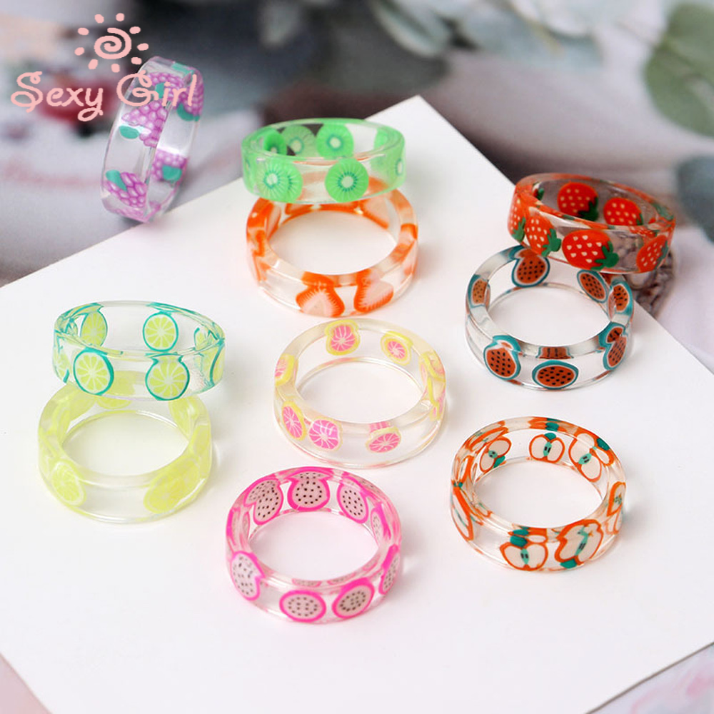 Cincin Resin Akrilik Bentuk Buah Handmade Diy Gaya Korea Untuk Wanita