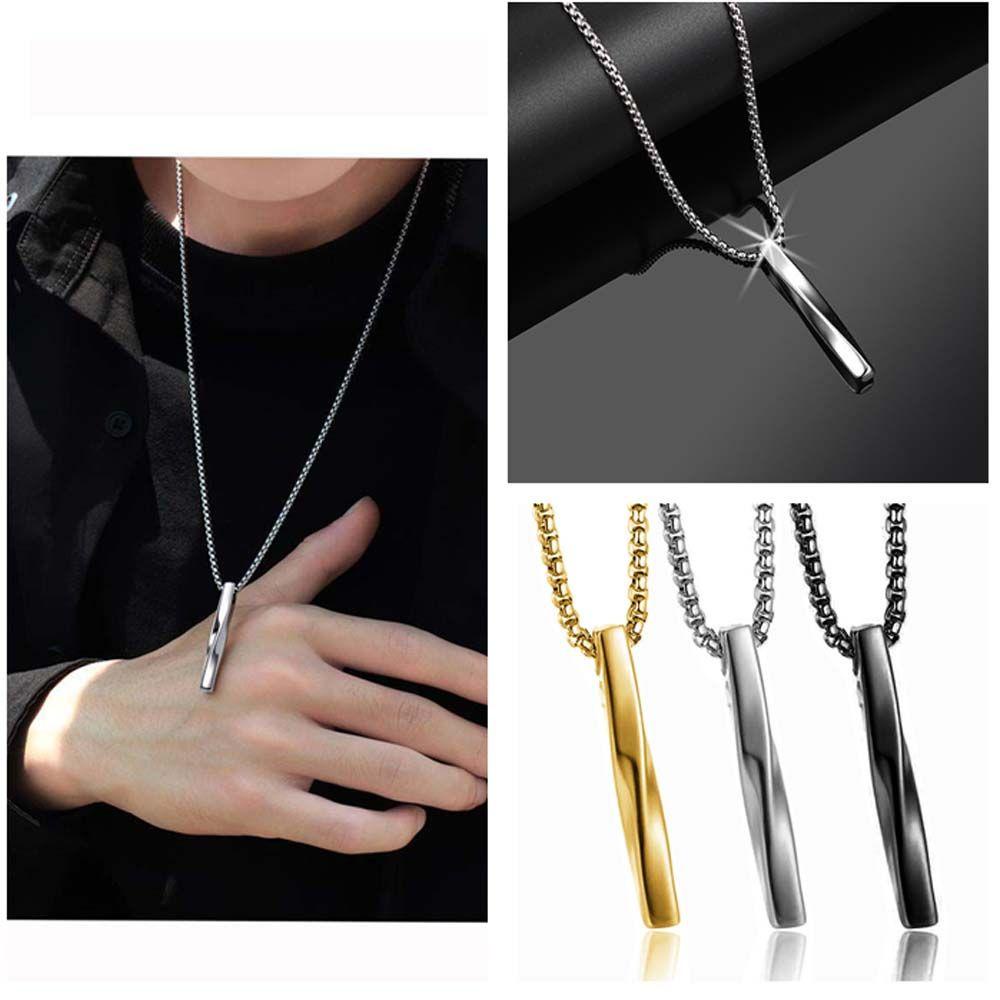 Nanas Kalung Baja Titanium Pria Baru Paduan Rantai Perhiasan Aksesoris Stainless Steel Spiral Kolom Punk Kalung Tiga Cincin Liontin Pendant Necklaces