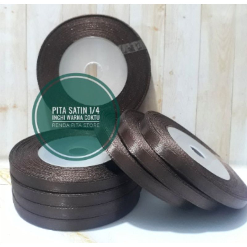 pita satin kecil termurah per rol 1/4 inchi COKLAT TUA