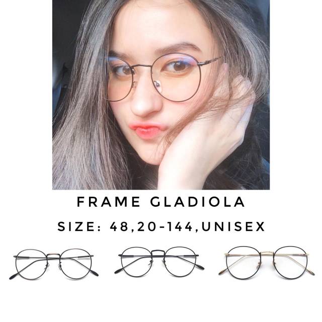 Promo ! | Paket Frame Kacamata Gladiola + Lensa Minus Antiradiasi, Kacamata Minus Besi Oval Retro