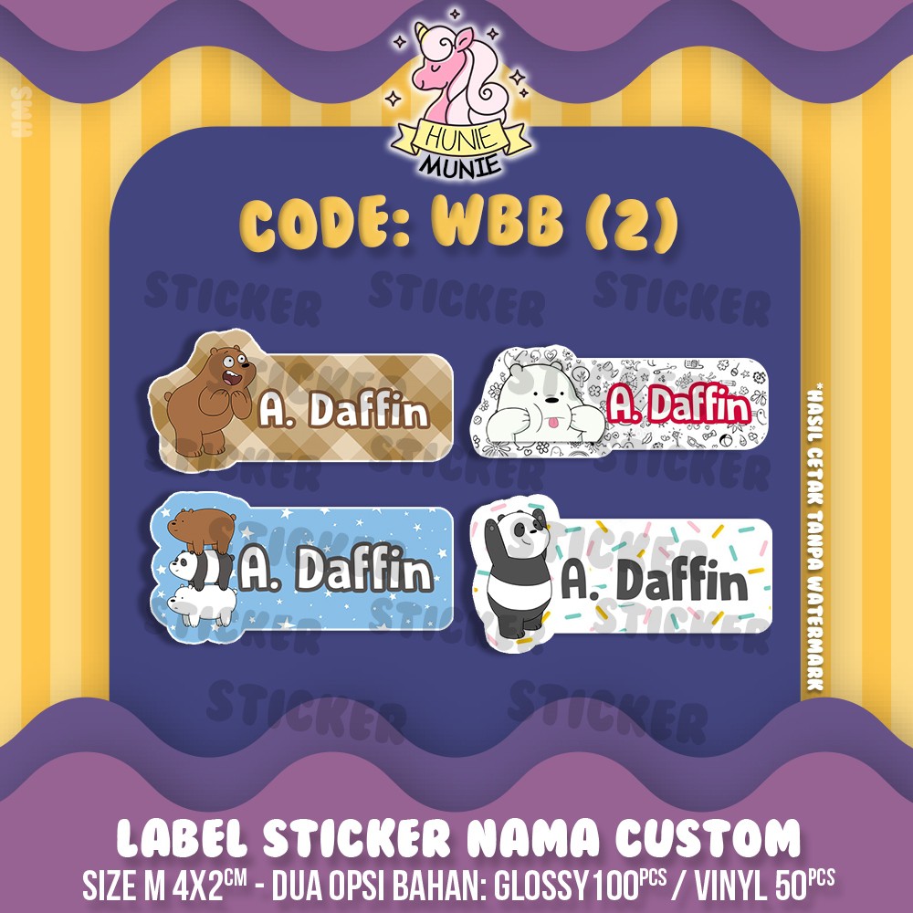 

Sticker Label Nama Custom - We Bare Bears #2 (100pcs) Stiker