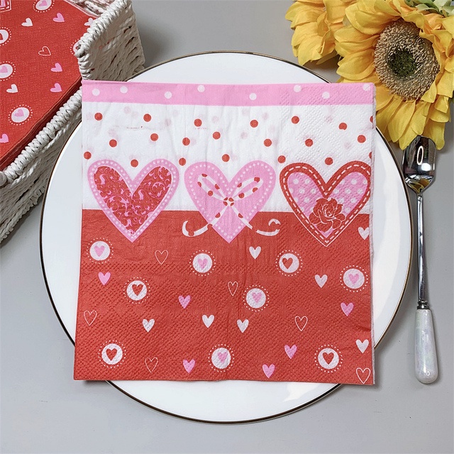 20pcs/pak Tisu Kertas Decoupage Meja Bentuk Cinta Hati Serbet Romantis Untuk Dekorasi Pesta Pernikahan