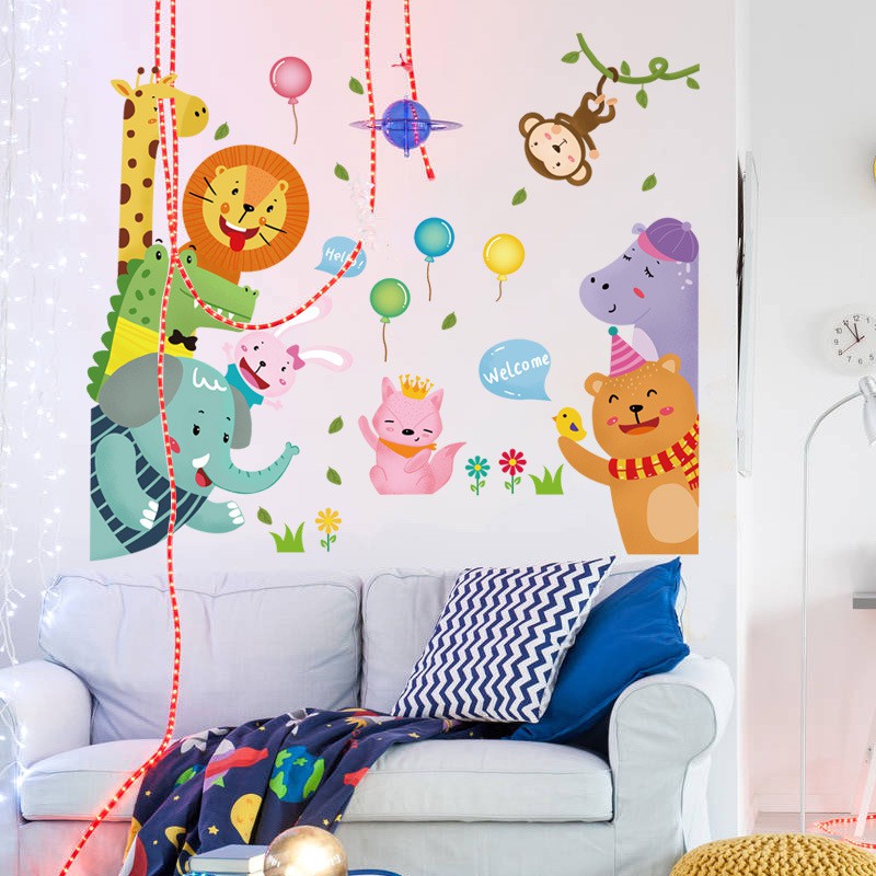 Reliza Wall Sticker Kartun Animal Hello Baloon Hewan Anak Stiker Dinding LDR