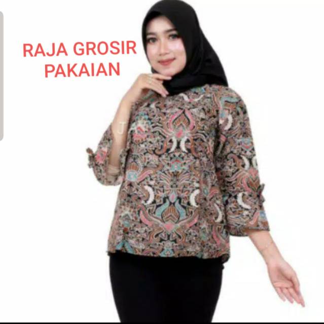 BAJU ATASAN BATIK DEWASA JUMBO TANGAN 7/8 BLOUSE BATIK  STRETCH MURAH