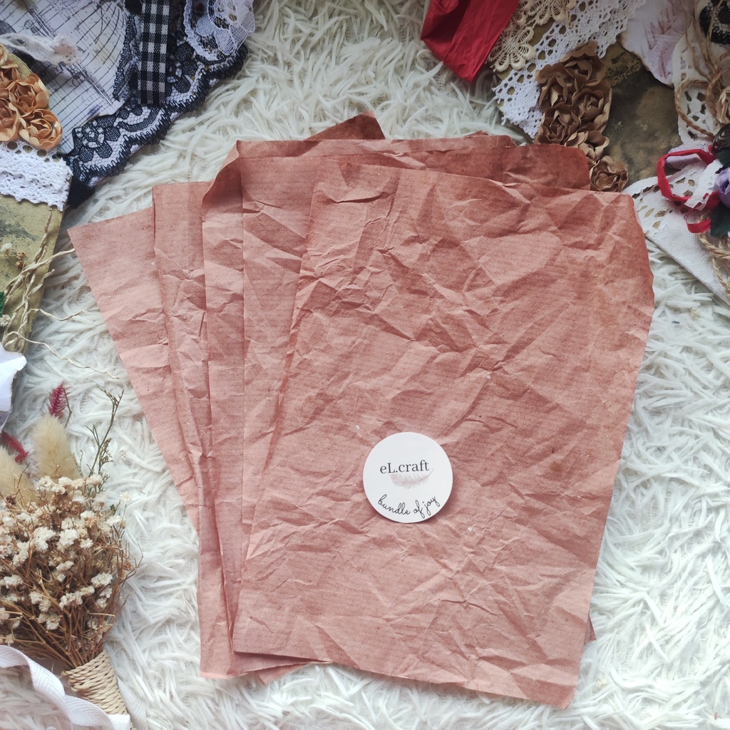 

Kertas Scrapbook Planner Journal Kit Dekorasi Crimpled Coklat Bata Tipis Isi 5