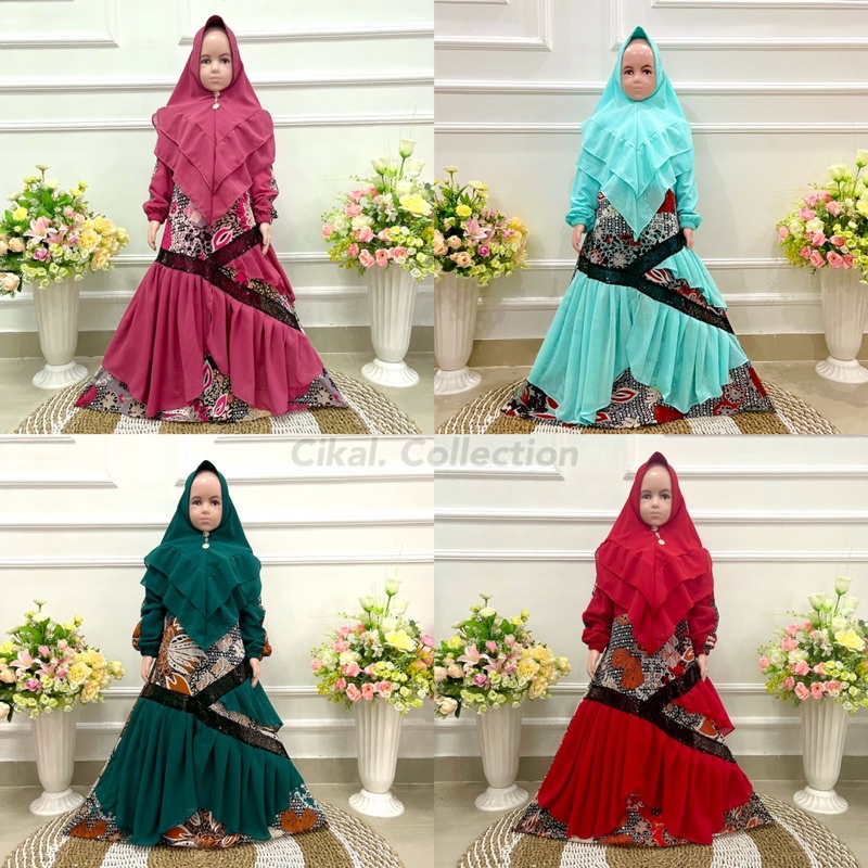 Cikalalika-SET GAMIS ANAK BATIK CERUTY PRINTING PAYET fashion muslim anak / terbaru 2024/ baju lebaran mewah