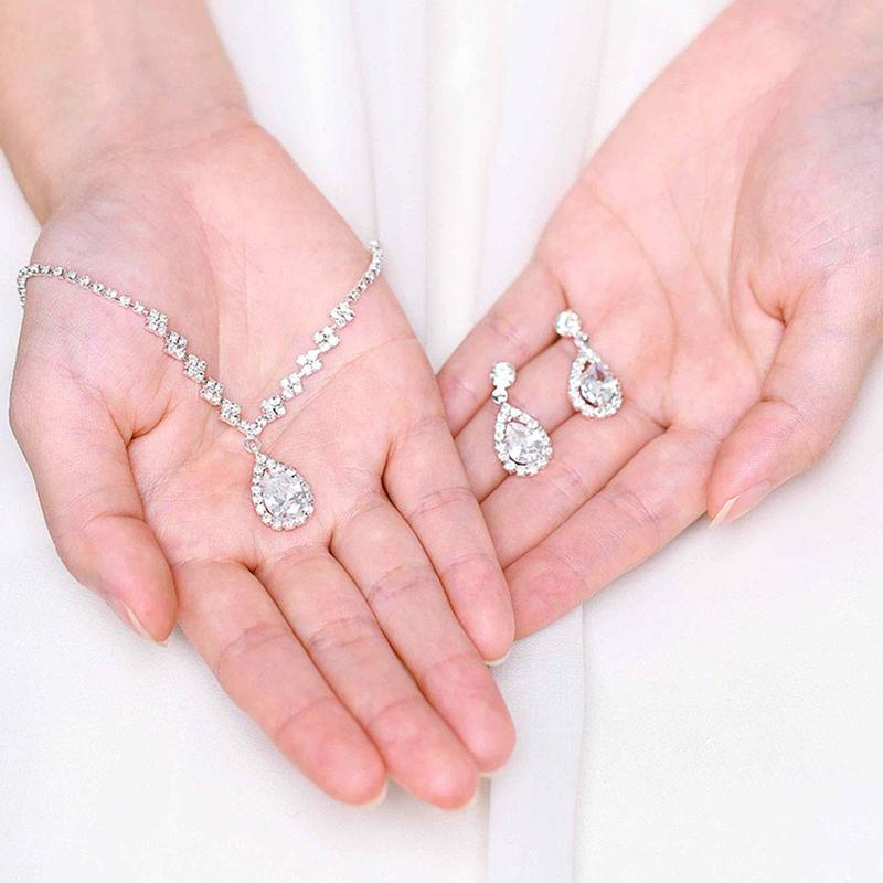 Shiny Crystal Flower Women Necklace Earring Jewelry Set