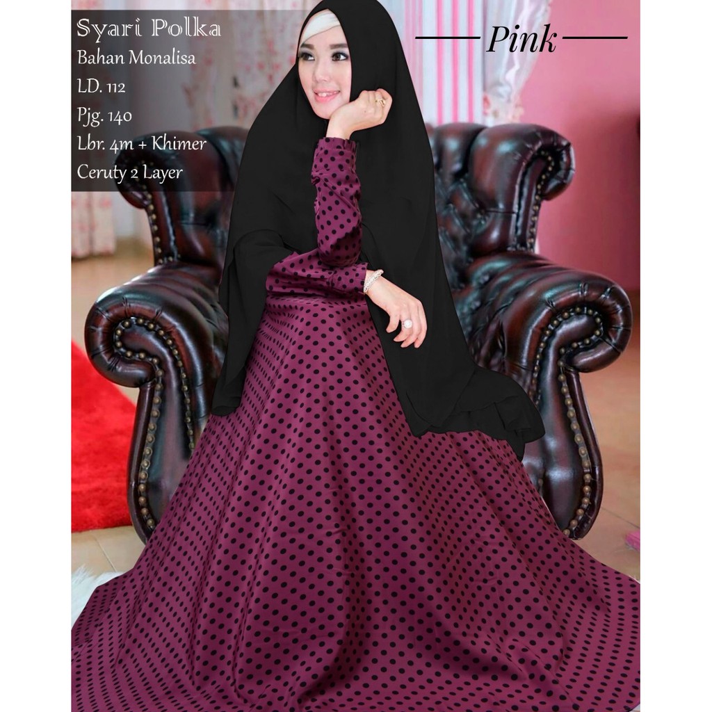 CODGamis polkadot monalisa busui premium plus khimar ceruty 2 layer gamis jumbo fit to XL