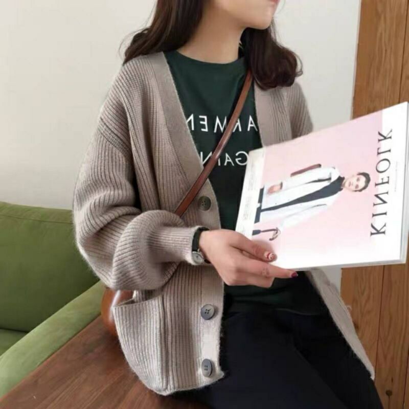 Cardigan rajut  wanita Sweater polos ovesize korean style jumbo