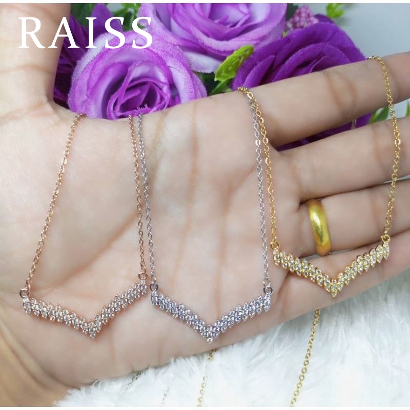 Kalung Fuji Mata Diamond Titanium Perhiasan Fuji Kalung Rantai Dengan Liontin Mata V Bahan Titanium Untuk Wanita