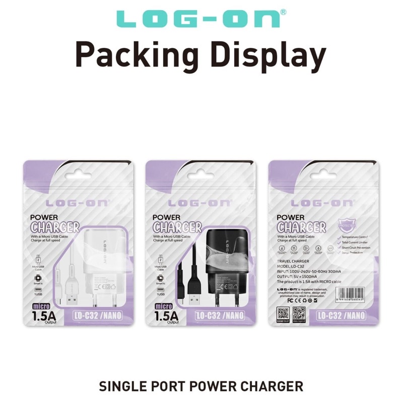 LOG ON POWER CHARGER NANO LO-C32 FULL SPEED/TRAVEL CHARGER MICRO LOG ON  PROMO SEN