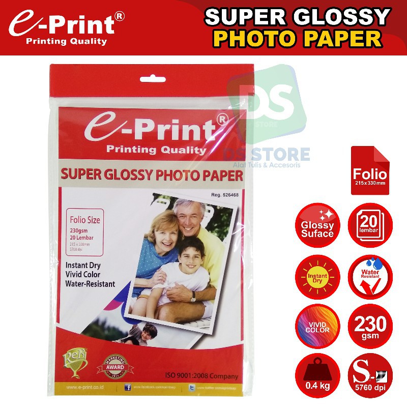 

Kertas Foto Super Glossy Folio F4 [RED] 230 GSM \ E-PRINT