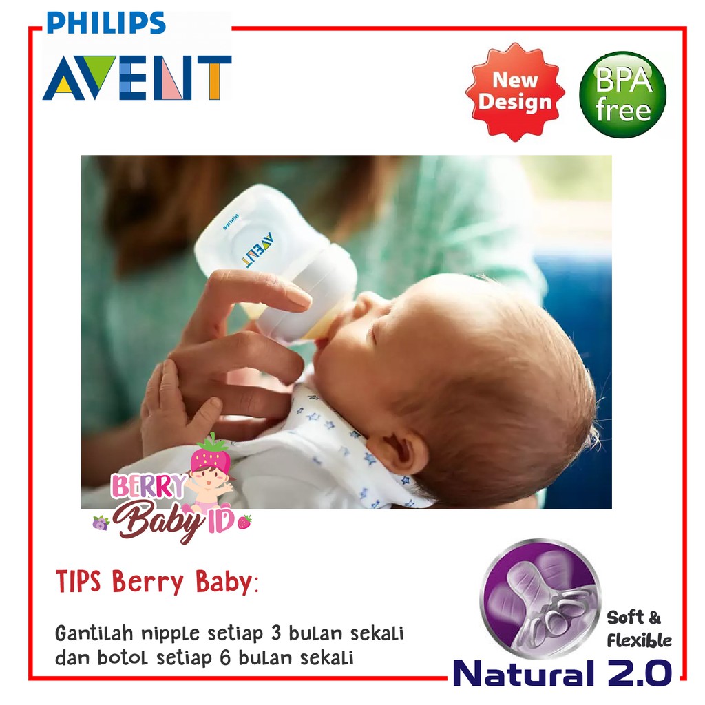 Philips Avent Natural Botol Susu Bayi Single Pack 125ml 260ml 0m+ 1m+ Berry Mart