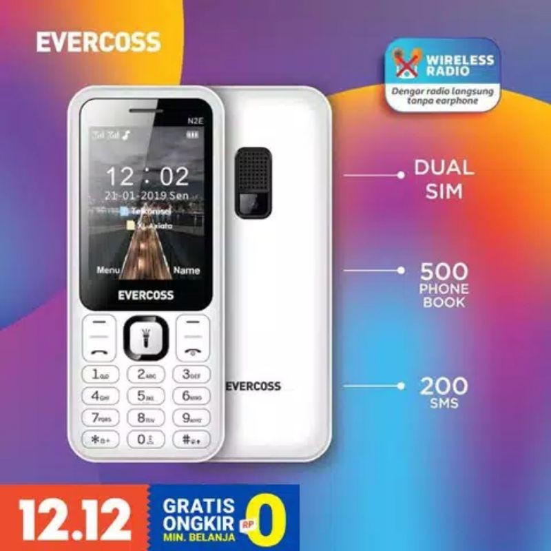 EVERCOSS N2E - LAYAR 2.4INCH - CAMERA - DUAL SIM - FM RADIO - ORIGINAL - GARANSI RESMI