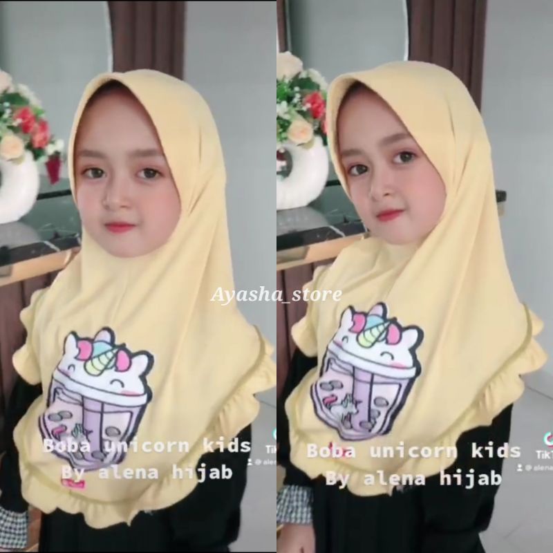 HIJAB ANAK 'BOBA Unicorn' ORI ALENA Non LED | Jilbab Anak Boba Premium 5-10 thn