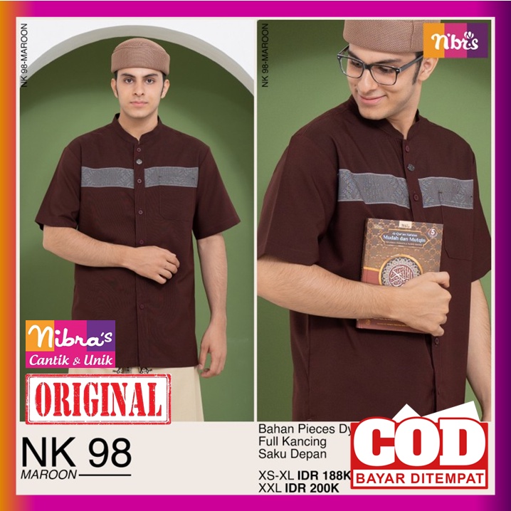 Baju Koko Nibras Dewasa Lengan Pendek NK 98 NK98 Maroon Terbaru 2022 Baju Kemeja Nibras Pria Cowok L