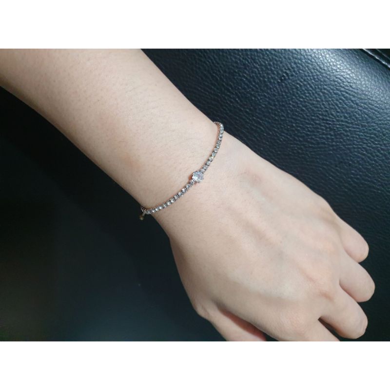 Gelang Titanium Asli Mata Kilau Model Serut Premium Stainless steel Anti karat anti alergi Gs99