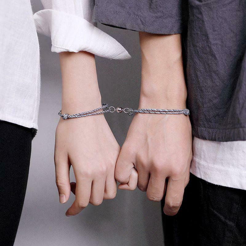 2pcs Gelang Tali Persahabatan Model Kepang Dengan Magnet Untuk Pasangan