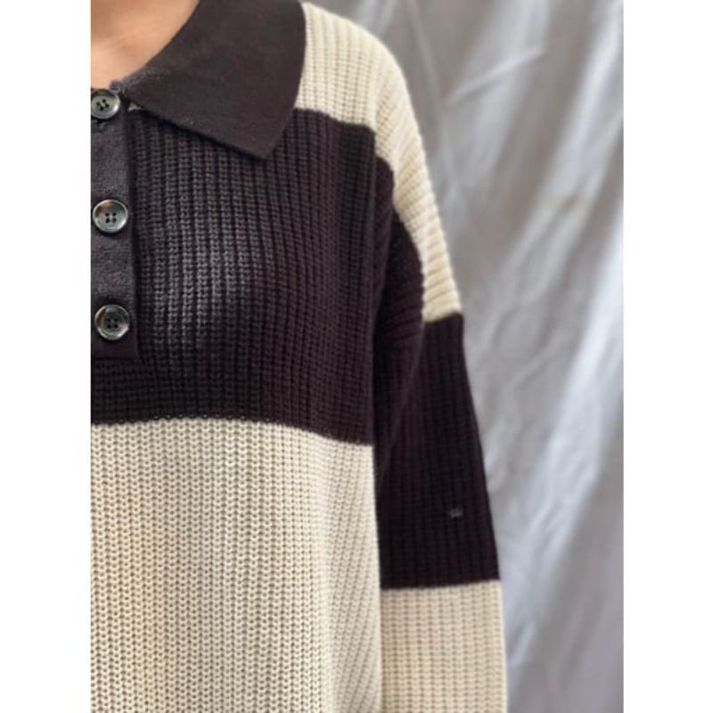 SWEATER RAJUT POLOK KNIT MOTIF TERBARU/SWEATER  BLOUSE RAJUT WANITA KOREAN STYILE