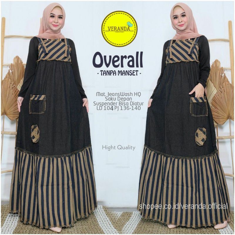 Aloya Overall Jeans Wanita LD 104 Baju Kodok Rok Panjang Jins  Remaja Garis Garis Murah