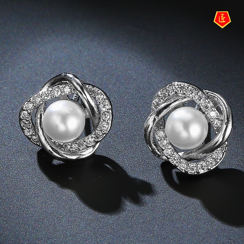 [Ready Stock]Fashion Personality Diamond Pearl Flowers Earrings