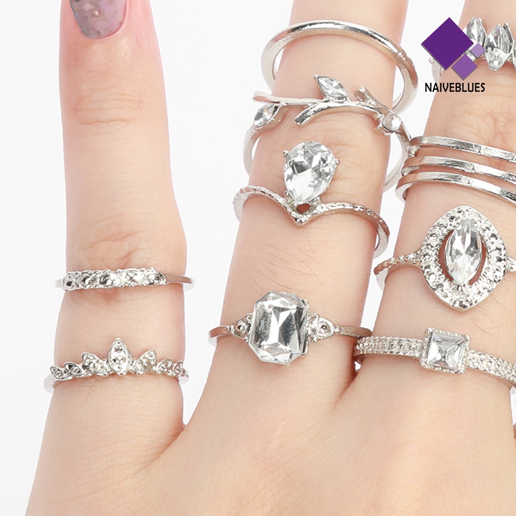 15pcs / Set Cincin Berlian Imitasi Stackable Gaya Bohemian Untuk Wanita