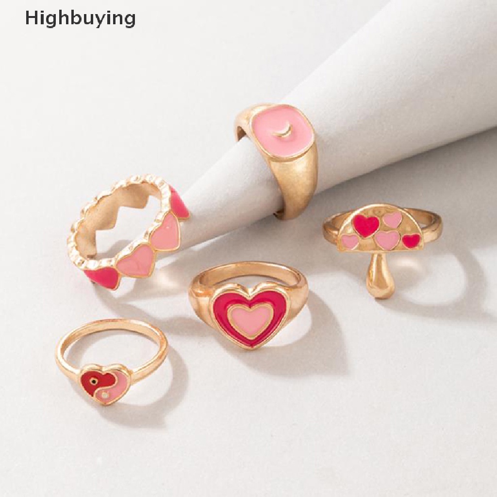 Hbid 5Pcs / set Cincin Enamel Bahan Metal Untuk Wanita